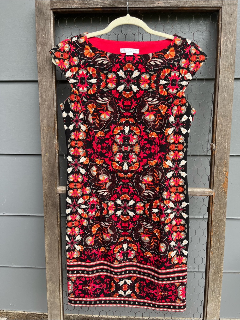 London Times Petites Floral Midi Dress Capped Sleeves, Side Zipper Boat Neck Sz8